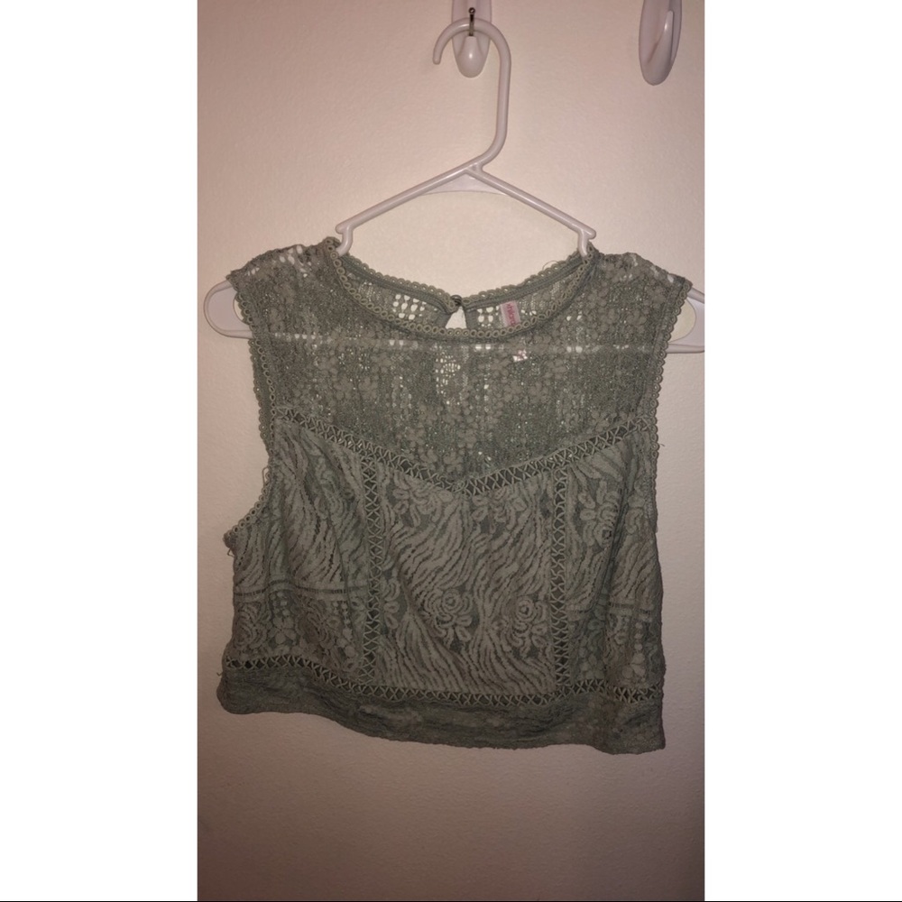 Olive Green Lace Halter Crop Top